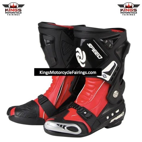 Black & White Tall Speed Leather Motorcycle Boots