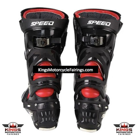 Red & Black Tall Speed Leather Motorcycle Boots