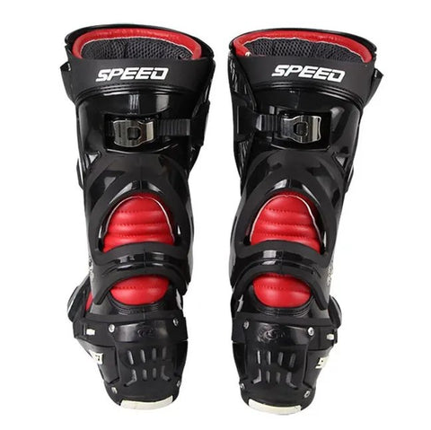 Red & Black Tall Speed Leather Motorcycle Boots