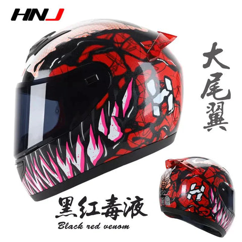 Red & Black Venom HNJ Motorcycle Helmet with Clear Windscreen