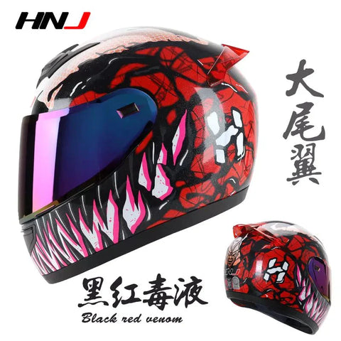 Red & Black Venom HNJ Motorcycle Helmet with Clear Windscreen