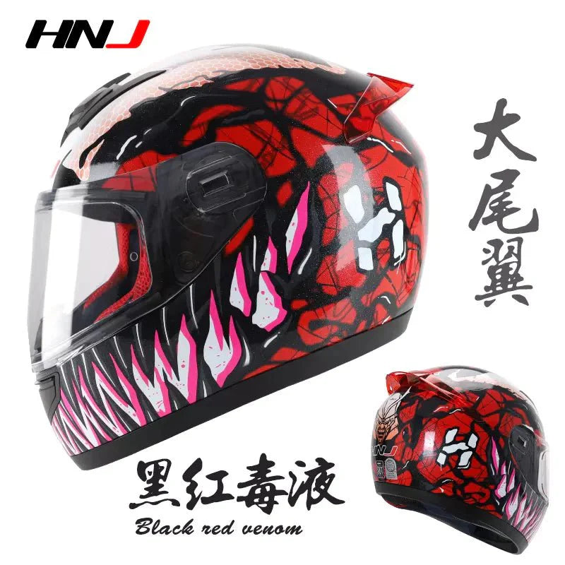 Red & Black Venom HNJ Motorcycle Helmet with Clear Windscreen