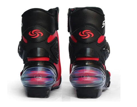 Black, Red & White Speed Leather Motorcycle Mid Boots