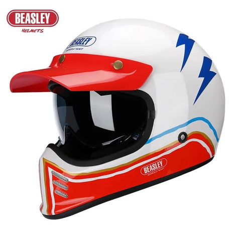 Red, White & Blue Lightning Beasley Motorcycle Helmet