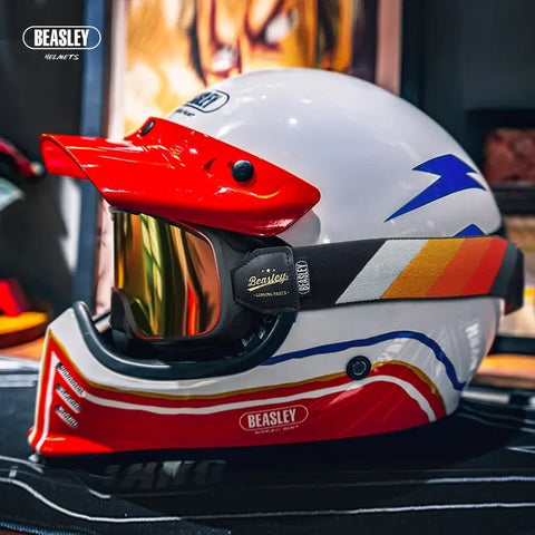 Red, White & Blue Lightning Beasley Motorcycle Helmet