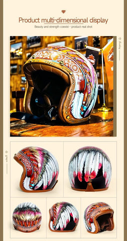 Hand Painted Woman, Snake & Turtle Retro Motorcycle Helmet