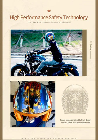 Hand Painted Woman, Snake & Turtle Retro Motorcycle Helmet