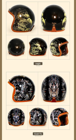 Hand Painted Woman, Snake & Turtle Retro Motorcycle Helmet