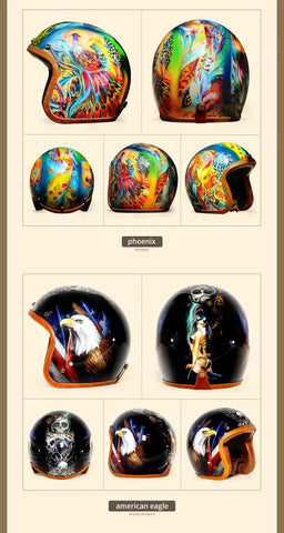 Hand Painted Woman, Snake & Turtle Retro Motorcycle Helmet