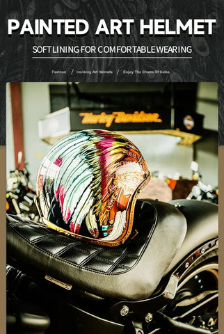 Hand Painted Woman, Snake & Turtle Retro Motorcycle Helmet