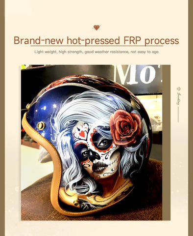 Hand Painted Woman, Snake & Turtle Retro Motorcycle Helmet