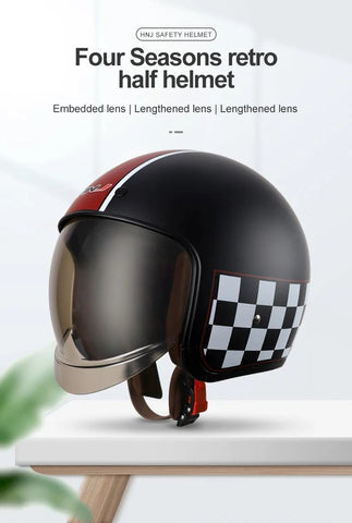 White, Pink & Black Checkered Retro Motorcycle Helmet