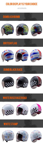 Matte Black, Yellow, Green & Blue Boom Retro Motorcycle Helmet