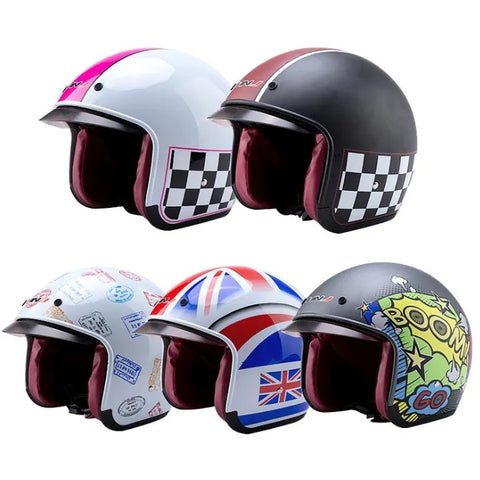 White, Pink & Black Checkered Retro Motorcycle Helmet