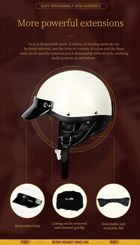 White & Black Retro Open Face 3/4 Beasley Motorcycle Helmet