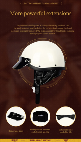 Black Retro Open Face 3/4 Beasley Motorcycle Helmet