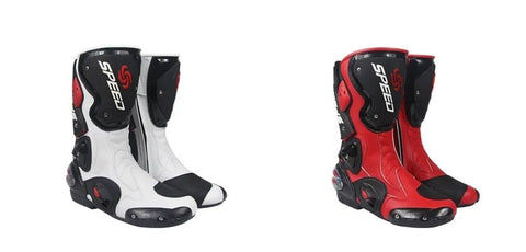 White, Black & Red Speed Leather Motorcycle Boots