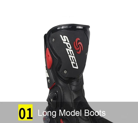 White, Black & Red Speed Leather Motorcycle Boots