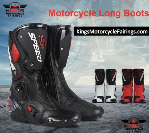 White, Black & Red Speed Leather Motorcycle Boots