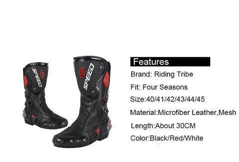 White, Black & Red Speed Leather Motorcycle Boots