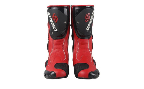 White, Black & Red Speed Leather Motorcycle Boots