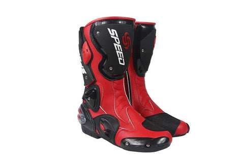 White, Black & Red Speed Leather Motorcycle Boots