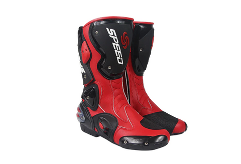 Red, Black & White Speed Leather Motorcycle Boots