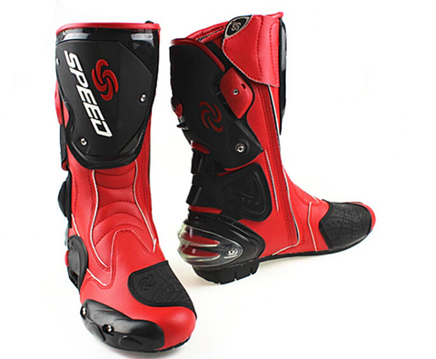 Red, Black & White Speed Leather Motorcycle Boots