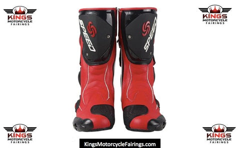 White, Black & Red Speed Leather Motorcycle Boots