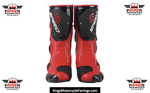 Red, Black & White Speed Leather Motorcycle Boots