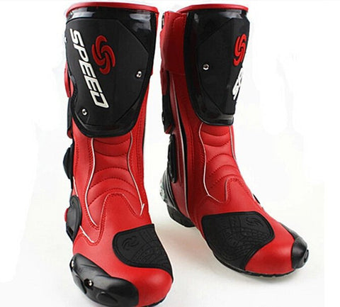 White, Black & Red Speed Leather Motorcycle Boots