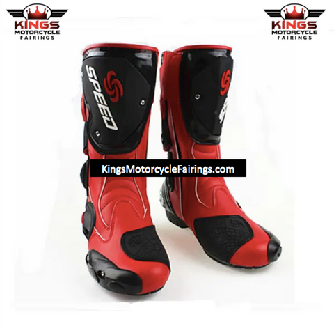 Red, Black & White Speed Leather Motorcycle Boots