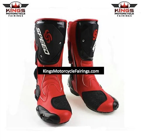 White, Black & Red Speed Leather Motorcycle Boots