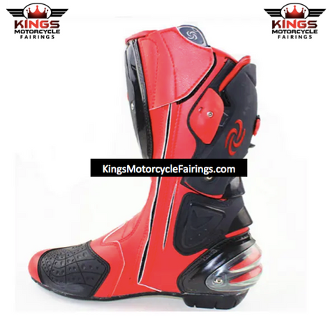 Red, Black & White Speed Leather Motorcycle Boots