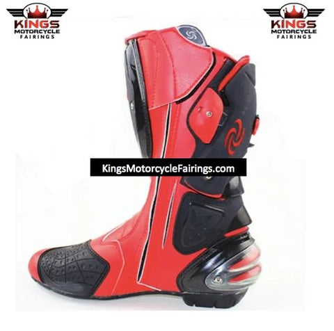 White, Black & Red Speed Leather Motorcycle Boots