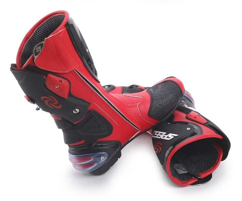 White, Black & Red Speed Leather Motorcycle Boots