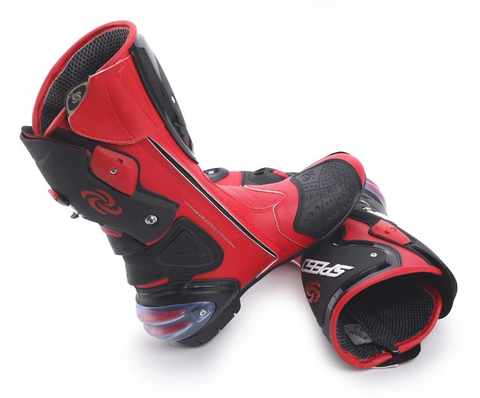 Red, Black & White Speed Leather Motorcycle Boots