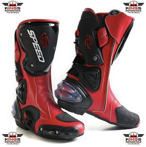 White, Black & Red Speed Leather Motorcycle Boots