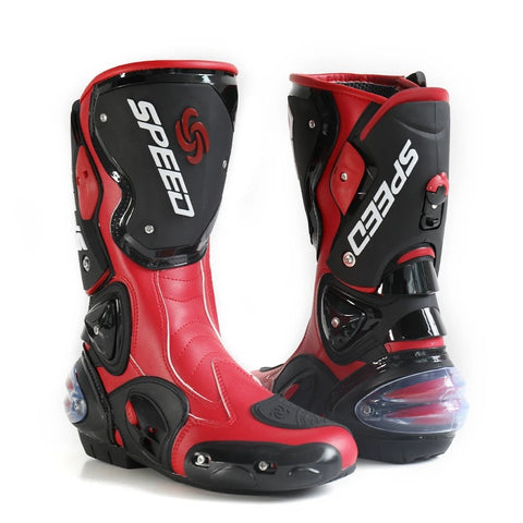 White, Black & Red Speed Leather Motorcycle Boots