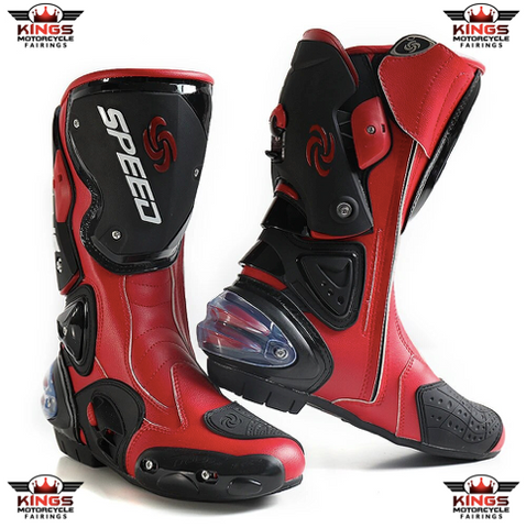 Red, Black & White Speed Leather Motorcycle Boots