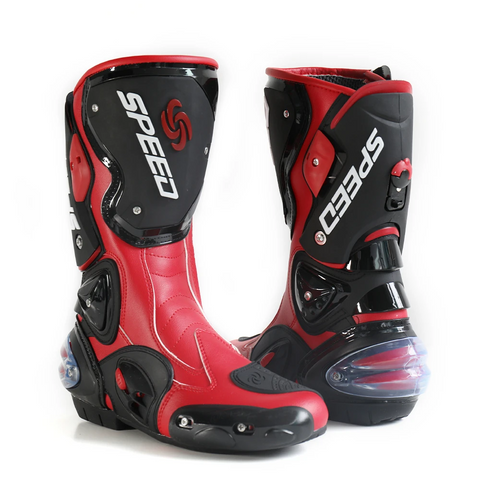 Red, Black & White Speed Leather Motorcycle Boots