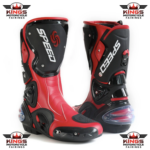 Red, Black & White Speed Leather Motorcycle Boots