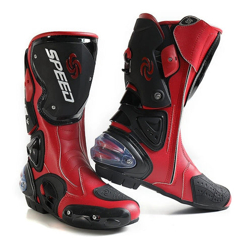 White, Black & Red Speed Leather Motorcycle Boots