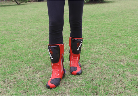 Black, Red & White Speed Leather Motorcycle Boots