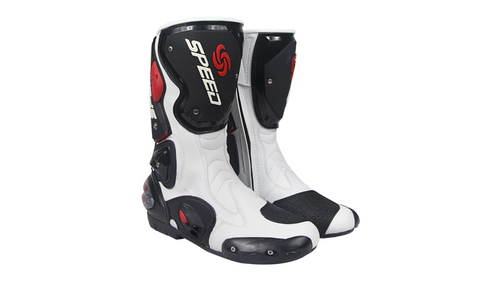 Red, Black & White Speed Leather Motorcycle Boots