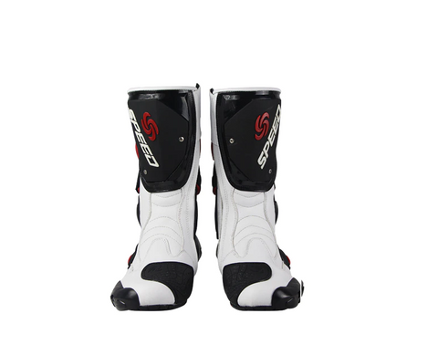 Red, Black & White Speed Leather Motorcycle Boots