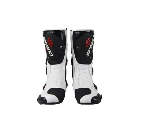 White, Black & Red Speed Leather Motorcycle Boots