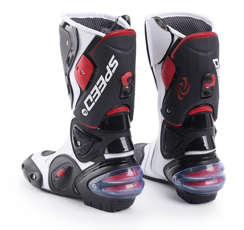 Red, Black & White Speed Leather Motorcycle Boots