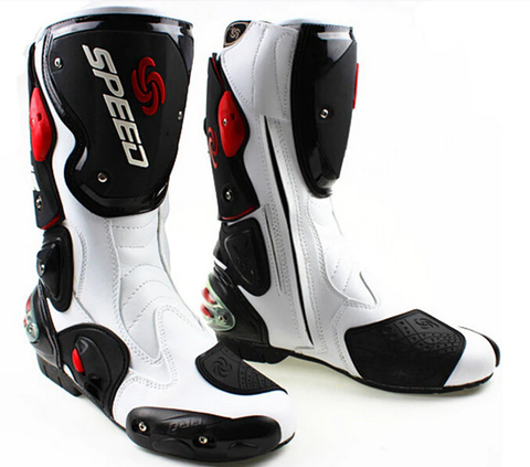 Red, Black & White Speed Leather Motorcycle Boots