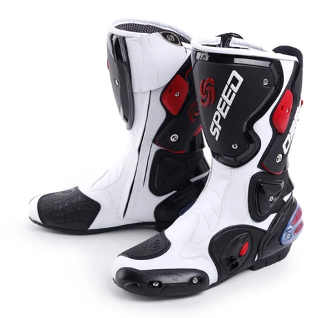 Red, Black & White Speed Leather Motorcycle Boots